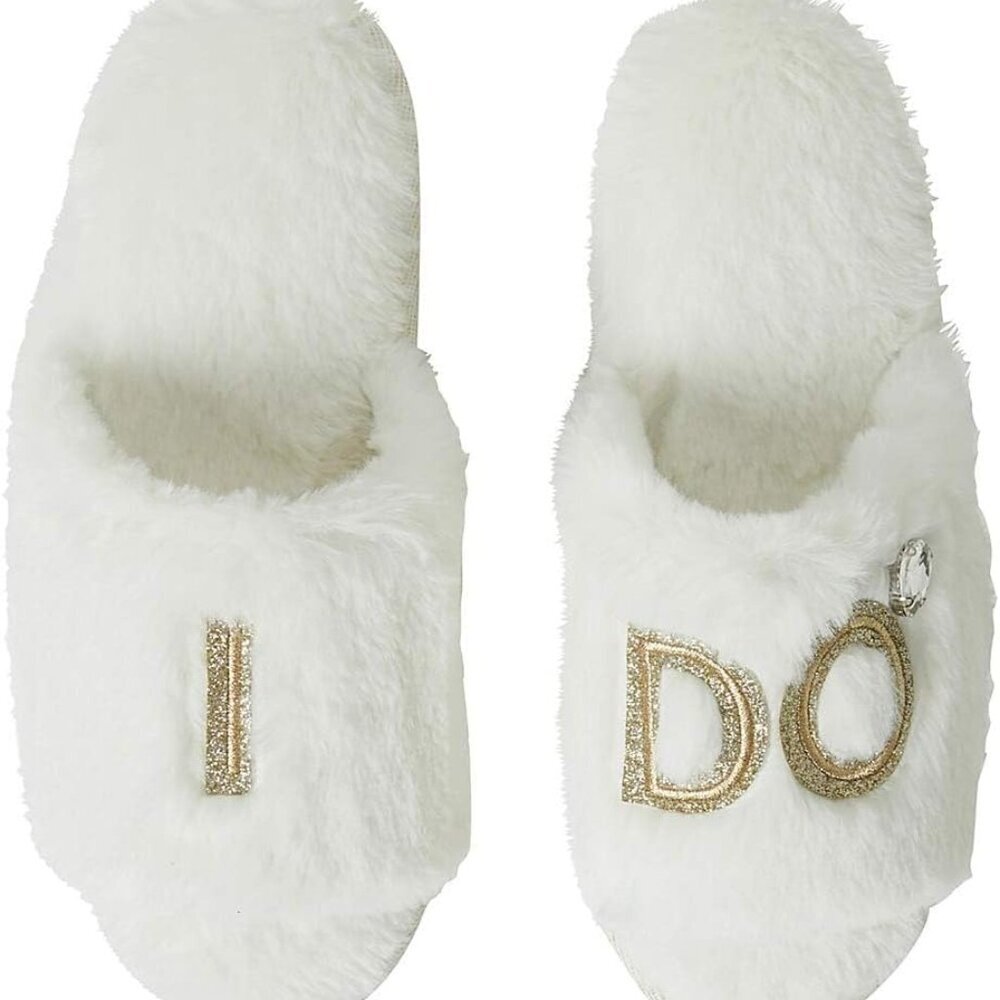 Women's Bridal Slippers I Do Crew Matching Wedding Bachelorette Gift Size Medium - Picture 1 of 5